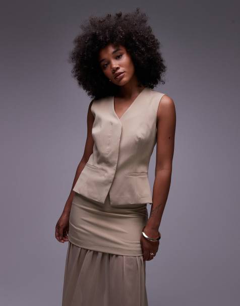 ASOS DESIGN – Elegante Weste in Steinbeige mit hohem Reversansatz, Kombiteil - view 1