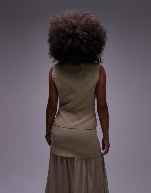 ASOS DESIGN – Elegante Weste in Steinbeige mit hohem Reversansatz, Kombiteil, 2 von 4
