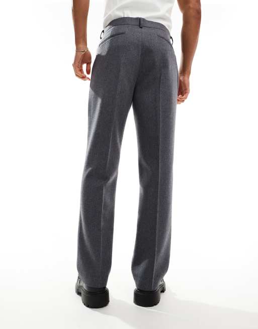 ASOS DESIGN – Elegante Wollmix-Hose in Anthrazit mit geradem Bein und Fischgrätmuster, 3 von 5