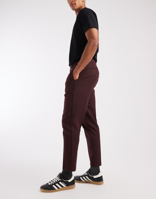 ASOS DESIGN – Elegante Wollmix-Hose in Burgunderrot mit schmal zulaufendem Bein, 3 von 5