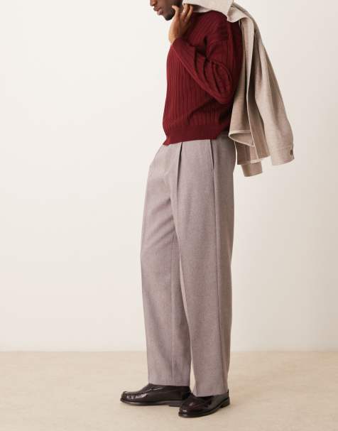 ASOS DESIGN – Elegante Wollmix-Hose in Hellbraun mit weitem Bein - view 1