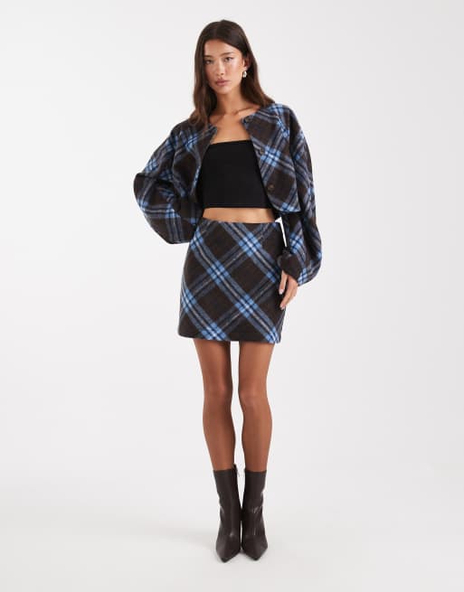 ASOS DESIGN – Eleganter, angerauter Rock mit Karomuster in Blau und Braun, Kombiteil, 3 von 4