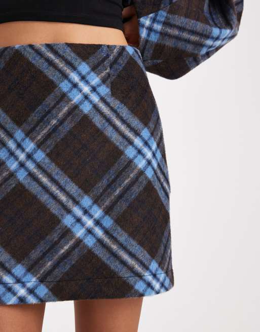 ASOS DESIGN – Eleganter, angerauter Rock mit Karomuster in Blau und Braun, Kombiteil, 4 von 4