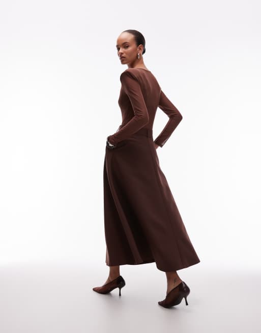 ASOS DESIGN – Eleganter, ausgestellter Maxirock in Schokobraun, 4 von 5