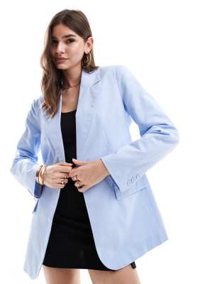 ASOS DESIGN - Eleganter Blazer in Hellblau mit Leinenanteil