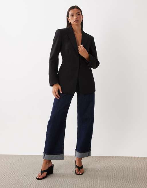ASOS DESIGN – Eleganter Blazer in Schwarz mit geraffter Taille, 2 von 4