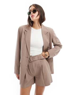 ASOS DESIGN - Eleganter Blazer in Ton mit Leinenanteil, Kombiteil-Neutral