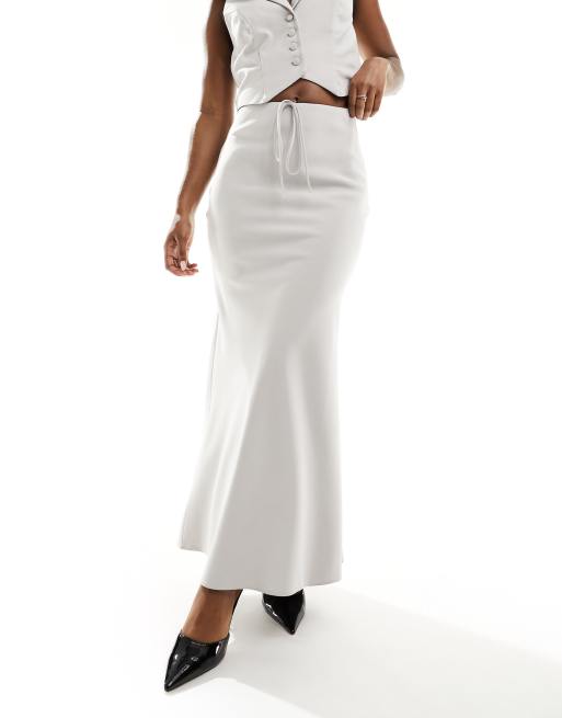 ASOS DESIGN – Eleganter, einfarbiger Maxirock in Hellgrau, Kombiteil