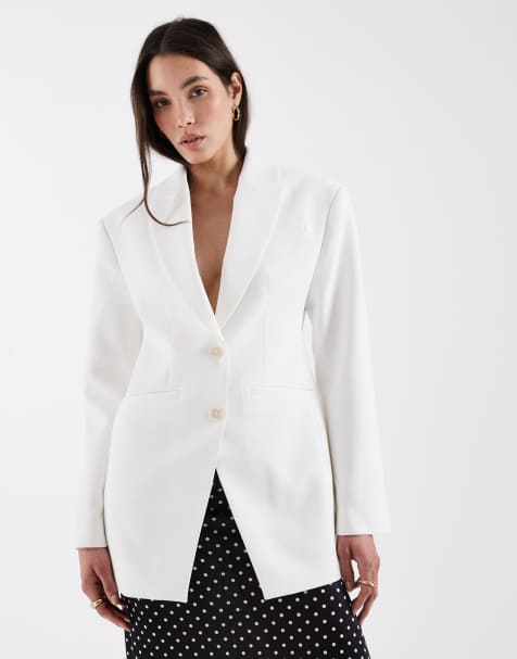 ASOS DESIGN – Eleganter, figurbetonter Longline-Blazer in Weiß - view 1