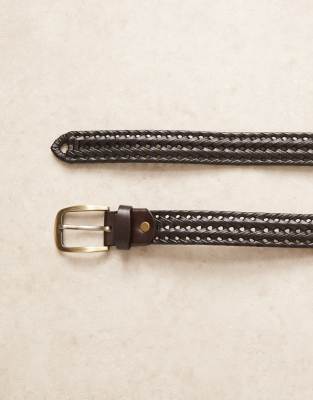 Eleganter, gewebter Ledergürtel in Braun mit goldfarbener Schnalle-Brown Brown XL-2XL