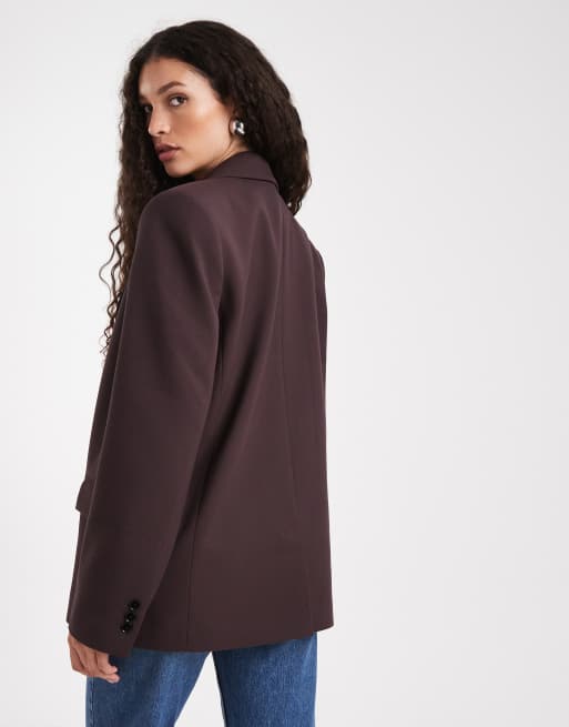 ASOS DESIGN – Eleganter Grandad-Blazer in Schokobraun, 3 von 4