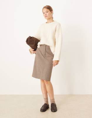 ASOS DESIGN - Eleganter, grau karierter Midirock in 90er-Jahre-Knielänge-Bunt