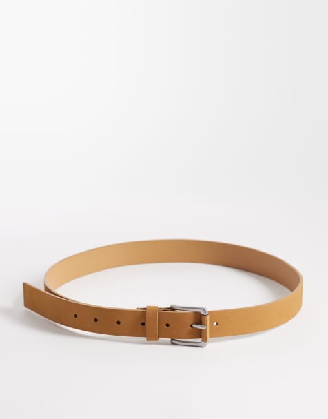 ASOS DESIGN – Eleganter Gürtel aus hochwertigem Nubukleder in Hellbraun mit silberfarbener Schnalle mit umwickeltem Abschluss - view 1