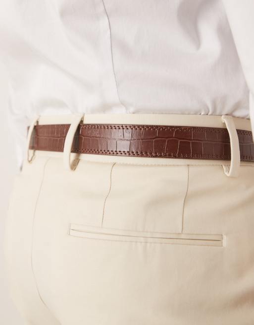 ASOS DESIGN – Eleganter Gürtel aus Kunstleder in Kroko-Braun, 3 von 3