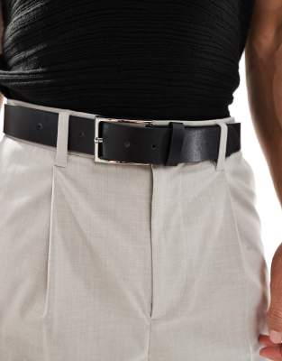 Eleganter Gürtel aus Kunstleder in Schwarz mit silberner Schnalle Schwarz 2XS-XS