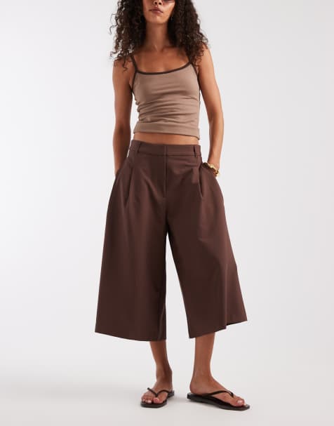 ASOS DESIGN – Eleganter Hosenrock in Schokobraun mit hohem Bund - view 1