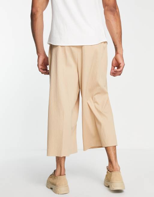 ASOS DESIGN – Eleganter Hosenrock in Stone und Knitteroptik mit extrem weitem Bein, 2 von 4