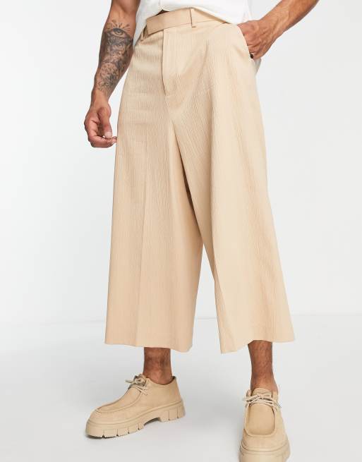 ASOS DESIGN – Eleganter Hosenrock in Stone und Knitteroptik mit extrem weitem Bein, 4 von 4