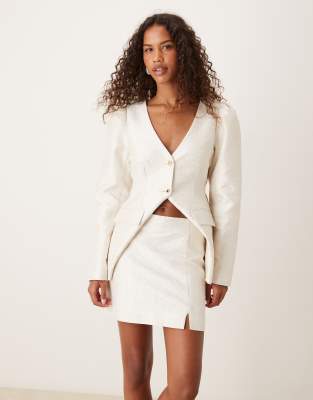 ASOS DESIGN - Eleganter Jacquard-Minirock in Cremeweiß, Kombiteil