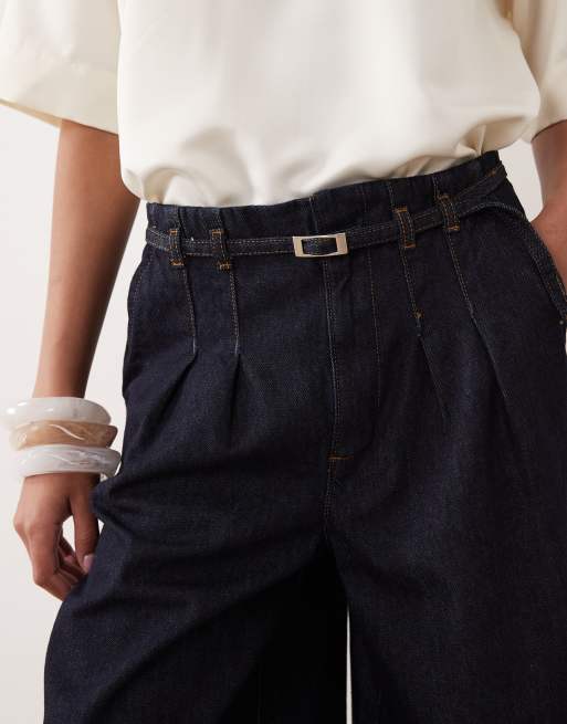ASOS DESIGN – Eleganter Jeans-Hosenrock in Rinse-Waschung mit Gürteldetail, 2 von 5