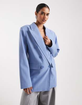 ASOS DESIGN - Eleganter, kastiger Oversize-Blazer in Blau-Grün