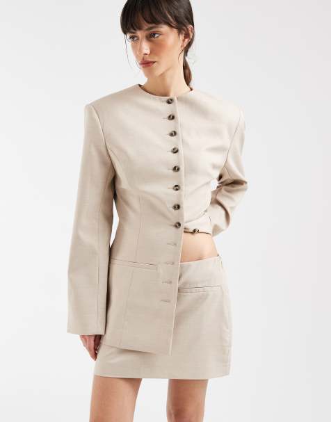 ASOS DESIGN – Eleganter, knapper Rock in meliertem Sandbeige - view 1