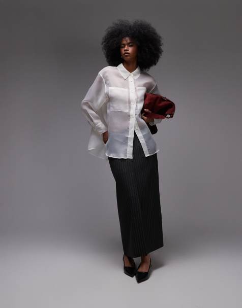 ASOS DESIGN – Eleganter, langer Bleistiftrock in Anthrazit mit Nadelstreifen - view 1