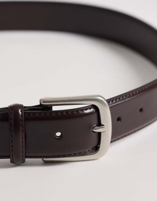 ASOS DESIGN – Eleganter Leder-Gürtel in Dunkelbraun mit silberfarbener Schnalle, 2 von 3