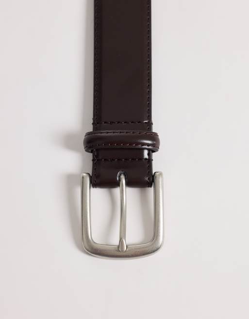ASOS DESIGN – Eleganter Leder-Gürtel in Dunkelbraun mit silberfarbener Schnalle, 3 von 3
