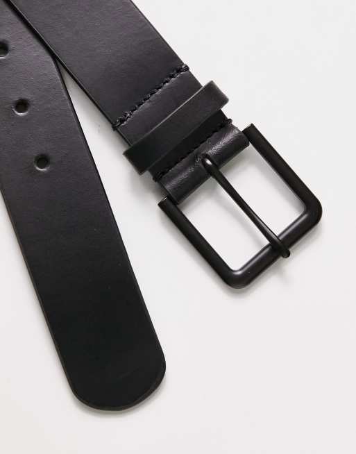 ASOS DESIGN – Eleganter Ledergürtel in Schwarz mit mattschwarzer Schnalle