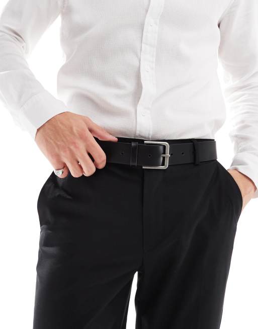 ASOS DESIGN – Eleganter Ledergürtel in Schwarz mit polierter Schnalle in Silber, 4 von 4