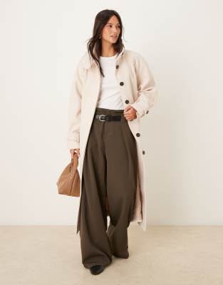 ASOS DESIGN - Eleganter Longline-Trenchcoat in Hellbeige mit Trichterkragen-Neutral