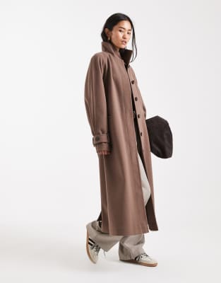 ASOS DESIGN - Eleganter Longline-Trenchcoat in Pilzbraun mit Trichterkragen