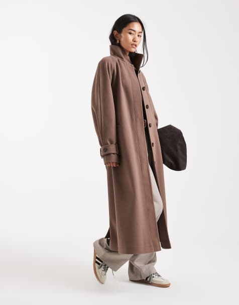 ASOS DESIGN – Eleganter Longline-Trenchcoat in Pilzbraun mit Trichterkragen - view 1