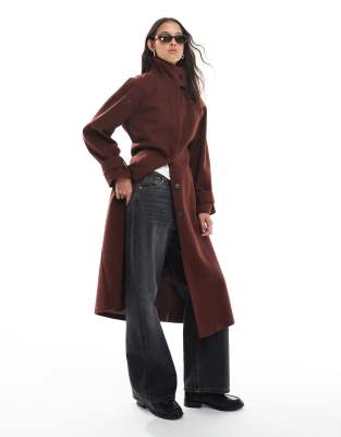 ASOS DESIGN - Eleganter Longline-Trenchcoat in Rostrot mit Trichterkragen