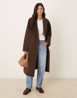 ASOS DESIGN - Eleganter Mantel zum Überziehen in Schokobraun-Grün