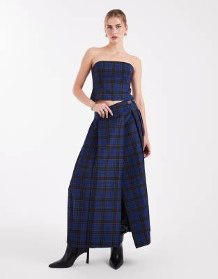 ASOS DESIGN - Eleganter Midirock in Blau mit Karomuster, Kombiteil-Bunt