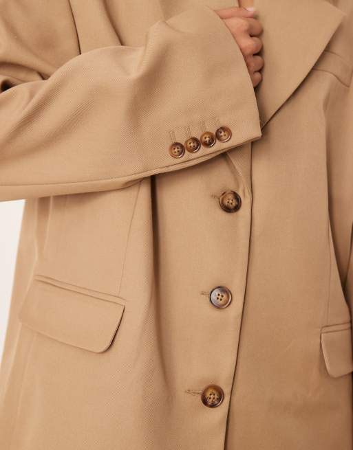 ASOS DESIGN – Eleganter Oversize-Blazer aus Wollmix in Camel mit betonter Schulterpartie, 2 von 4