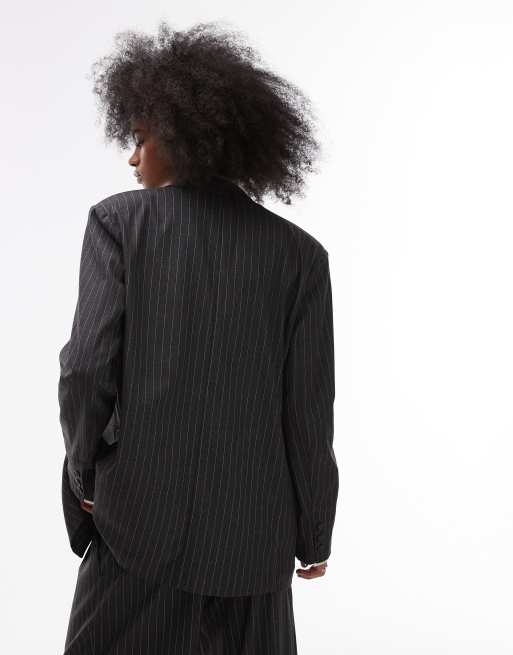 ASOS DESIGN – Eleganter Oversize-Blazer in Anthrazit mit Nadelstreifen und maskulinem Schnitt, 4 von 4