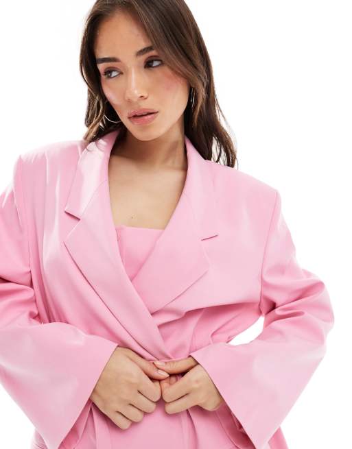 ASOS DESIGN – Eleganter Oversize-Blazer in Rosa mit Bindegürtel, Kombiteil, 3 von 4