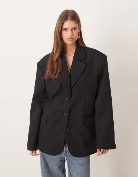 ASOS DESIGN – Eleganter Oversize-Blazer in Schwarz mit Nadelstreifen und betonten Schultern - view 1