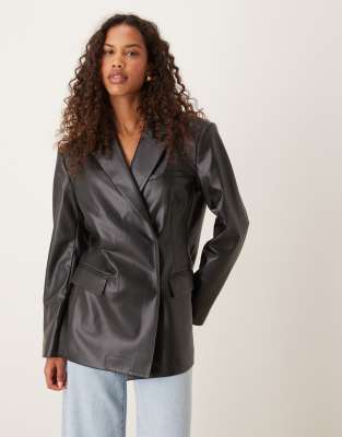ASOS DESIGN - Eleganter Relaxed-Fit-Blazer aus Kunstleder in Schwarz