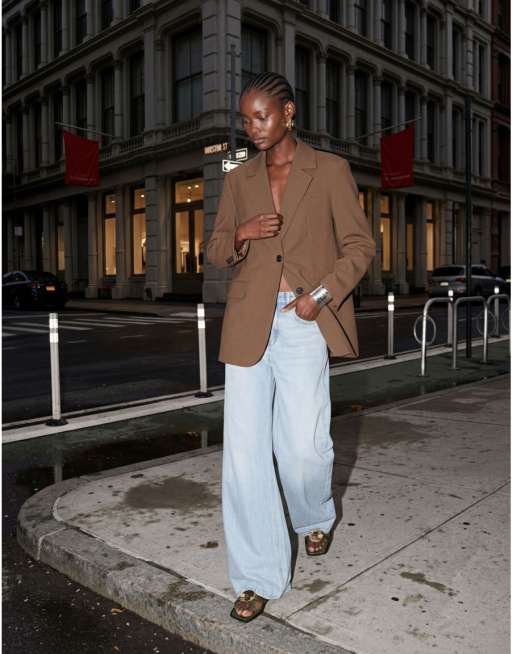 ASOS DESIGN – Eleganter Relaxed-Fit-Blazer in Hellbraun mit Longline-Schnitt, 10 von 11