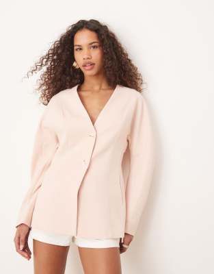 ASOS DESIGN - Eleganter, taillierter Blazer in hellrosa Leinenoptik mit Struktur