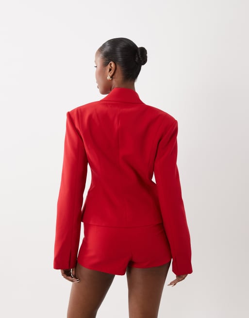 ASOS DESIGN – Eleganter, taillierter Blazer in Rot mit knappem Schnitt, 3 von 4