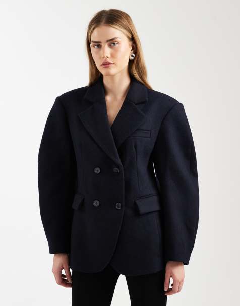 ASOS DESIGN – Eleganter, taillierter Blazer mit hohem Wollanteil in Marineblau mit Kokonärmeln - view 1