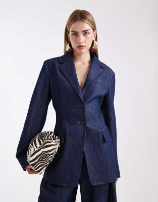 ASOS DESIGN - Eleganter, taillierter Denim-Blazer in Indigoblau, Kombiteil-Marineblau