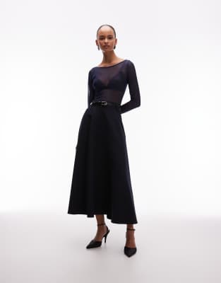 ASOS DESIGN - Eleganter Tellerrock in Marineblau
