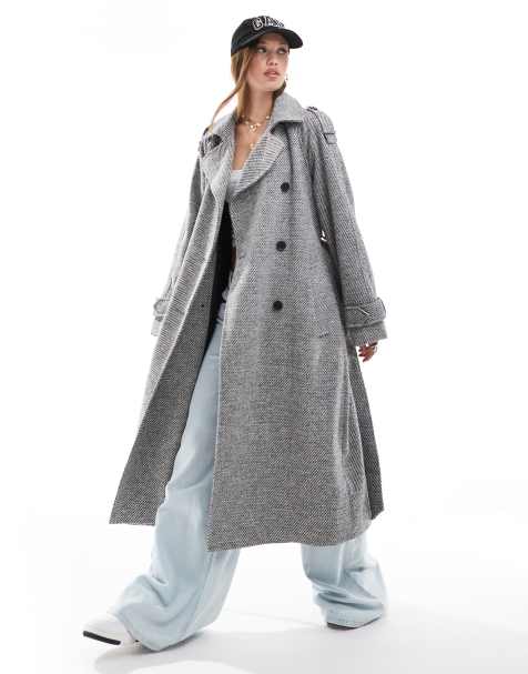 ASOS DESIGN – Eleganter Trenchcoat aus Kunstwolle in Salz und Pfeffer - view 1
