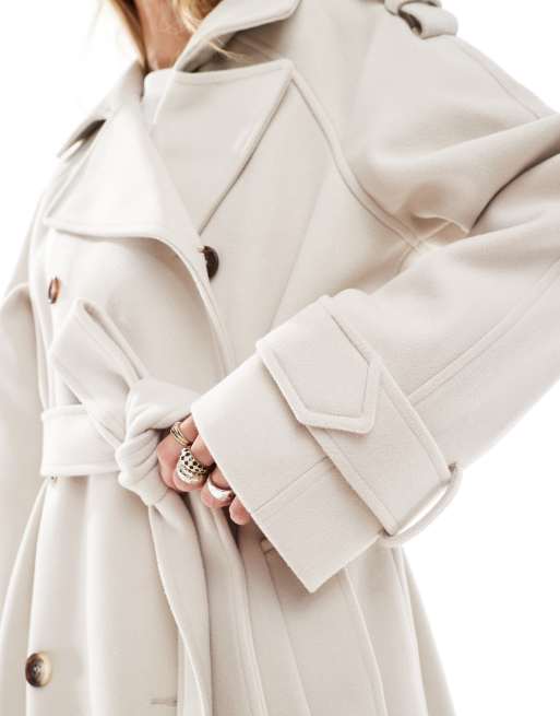 ASOS DESIGN – Eleganter Trenchcoat aus Wollimitat in Cremeweiß, 2 von 4